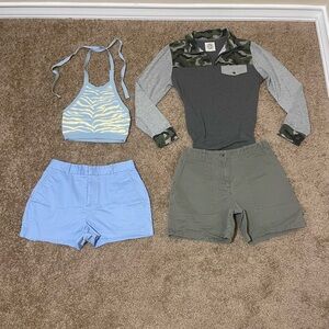 ALL 4pc Bundle Women’s Small 4 Preppy Shorts & Camouflage Animal Print Tops